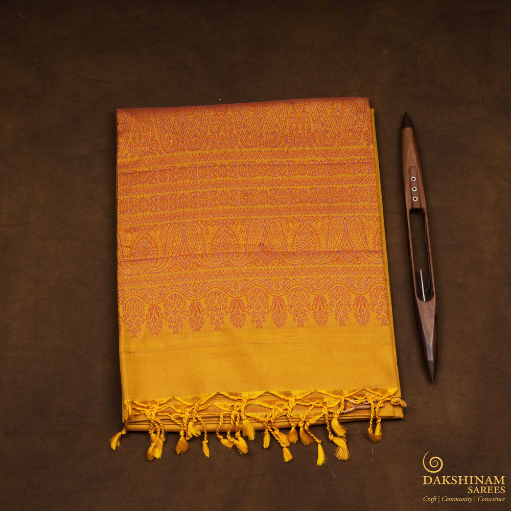 Folded of Handwoven Yellow Soft silk Saree