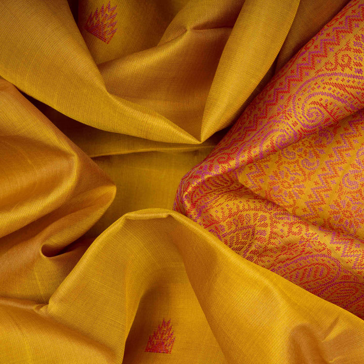Closep of Handwoven Yellow Soft silk Saree