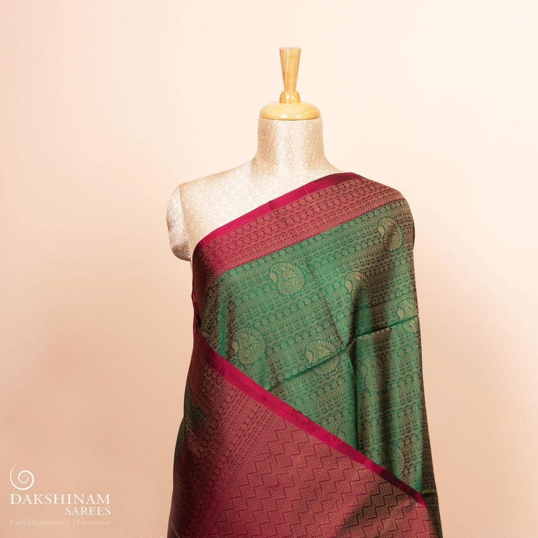 Pallu of  Handwoven Soft silk Saree 