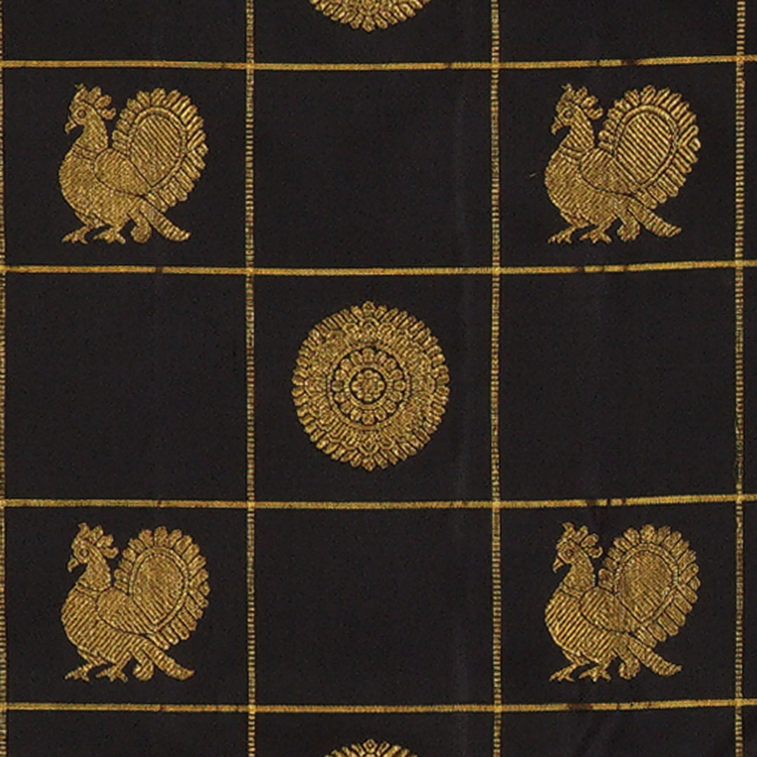 Body design  of Handwoven Black Kanjivaram silk Saree