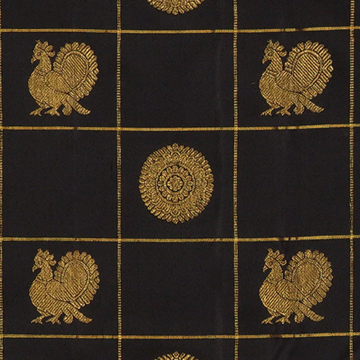 Body design  of Handwoven Black Kanjivaram silk Saree