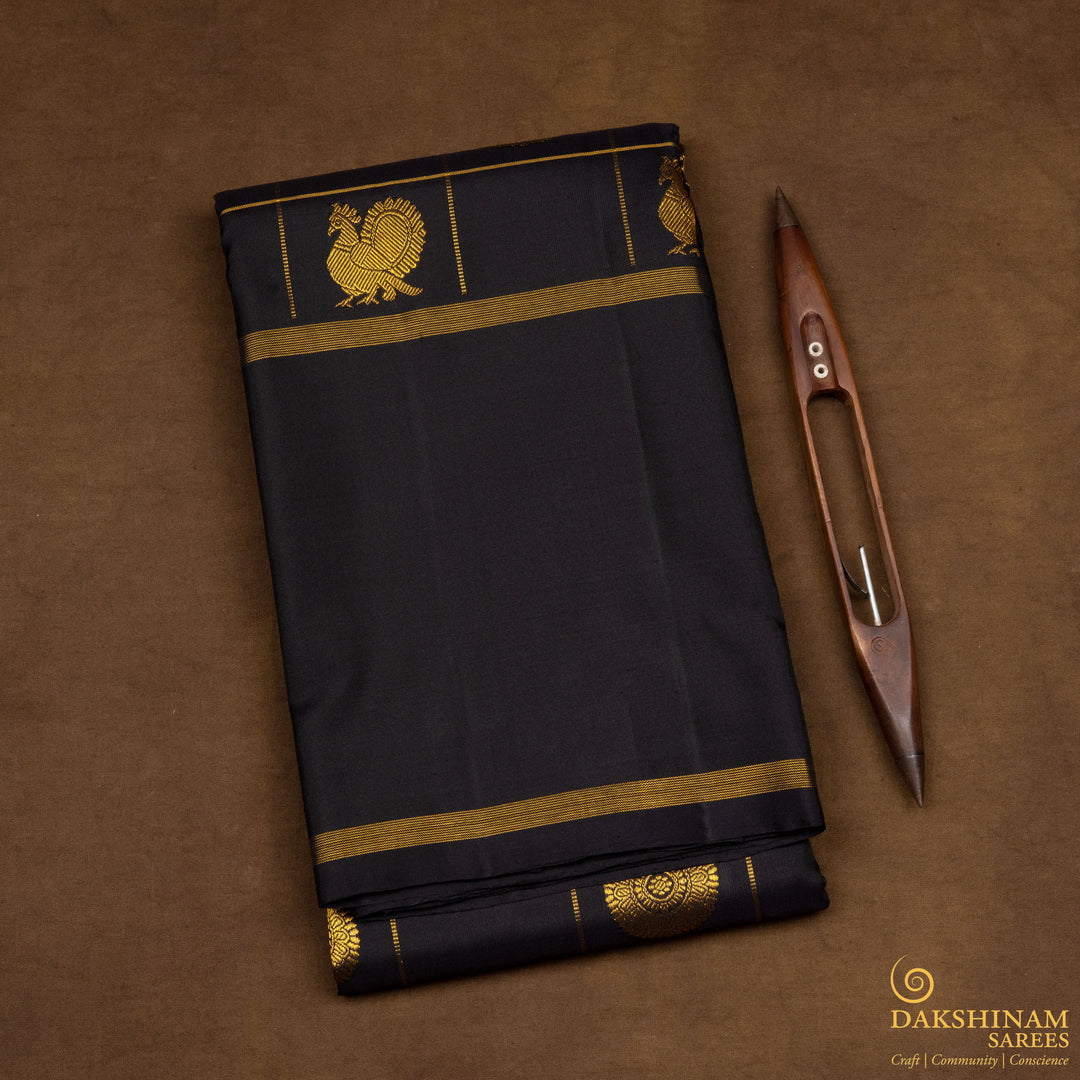 Folded Handwoven Black Kanjivaram silk Saree