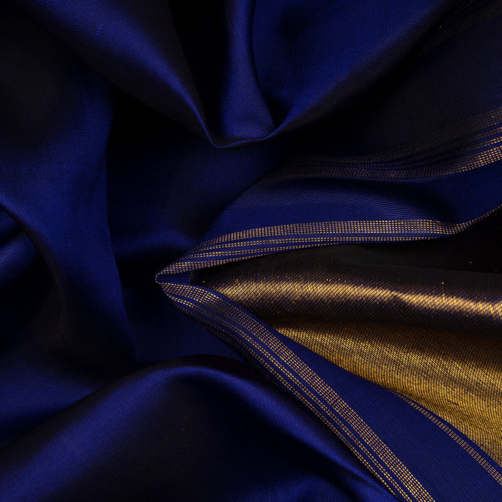 Closeup of Handwoven Navy blue temple Kanjivaram silk Saree