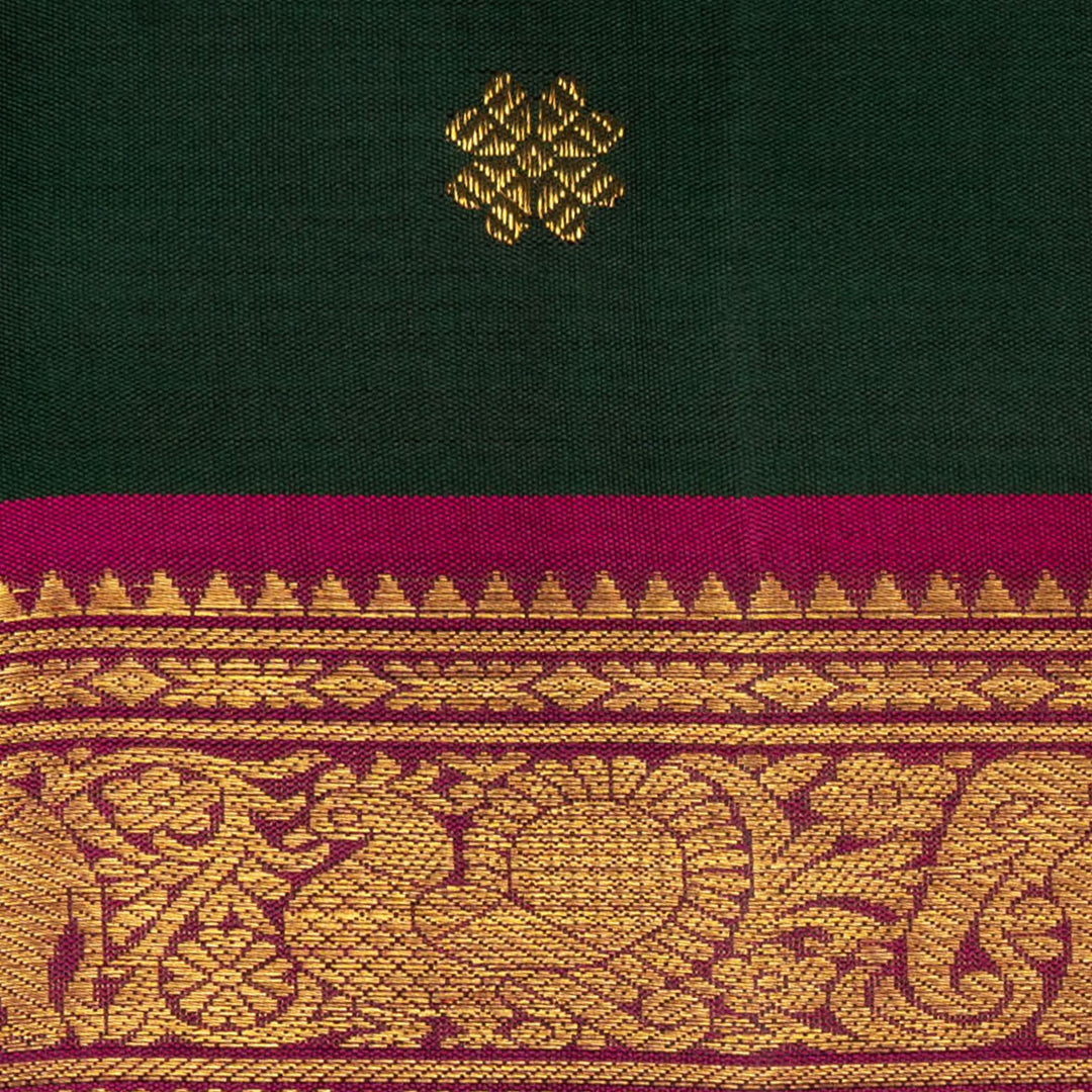 Body of  Handwoven Bottle Green with purple Kanjivaram silk Saree