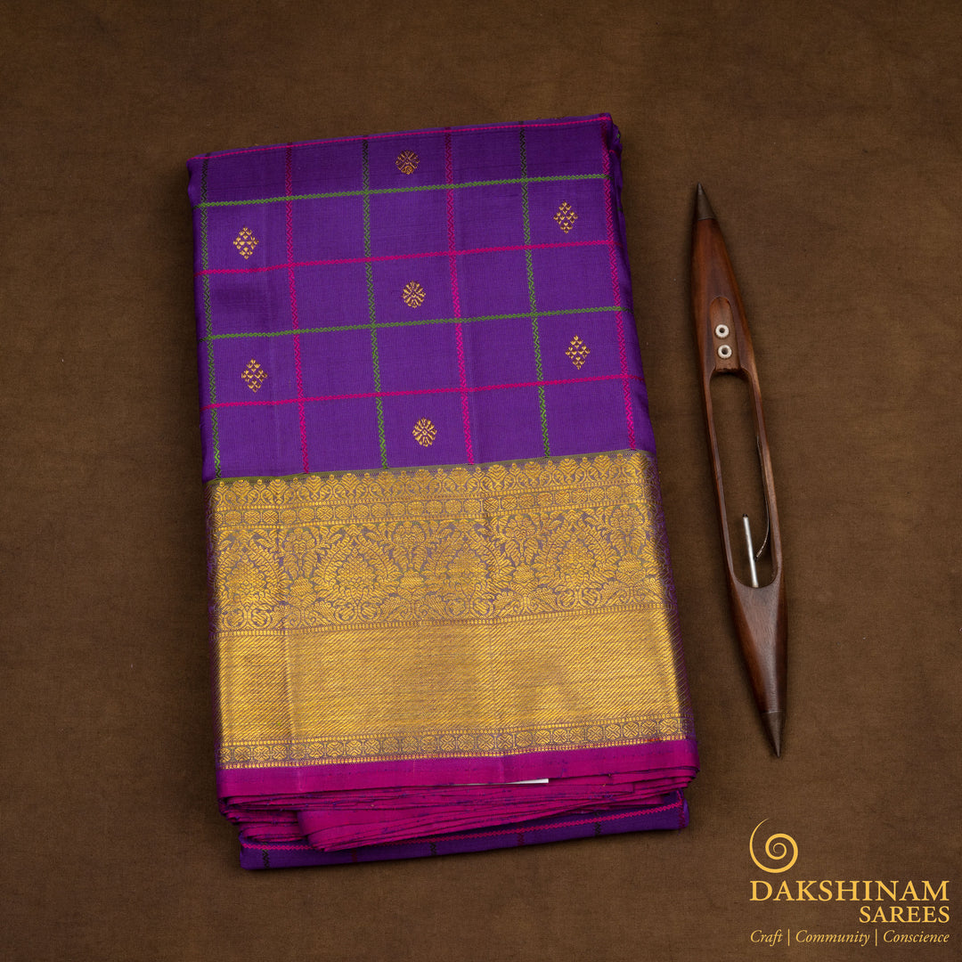 Handwoven Purple with Magenta Kanjivaram silk Saree- 3046T013341DSC