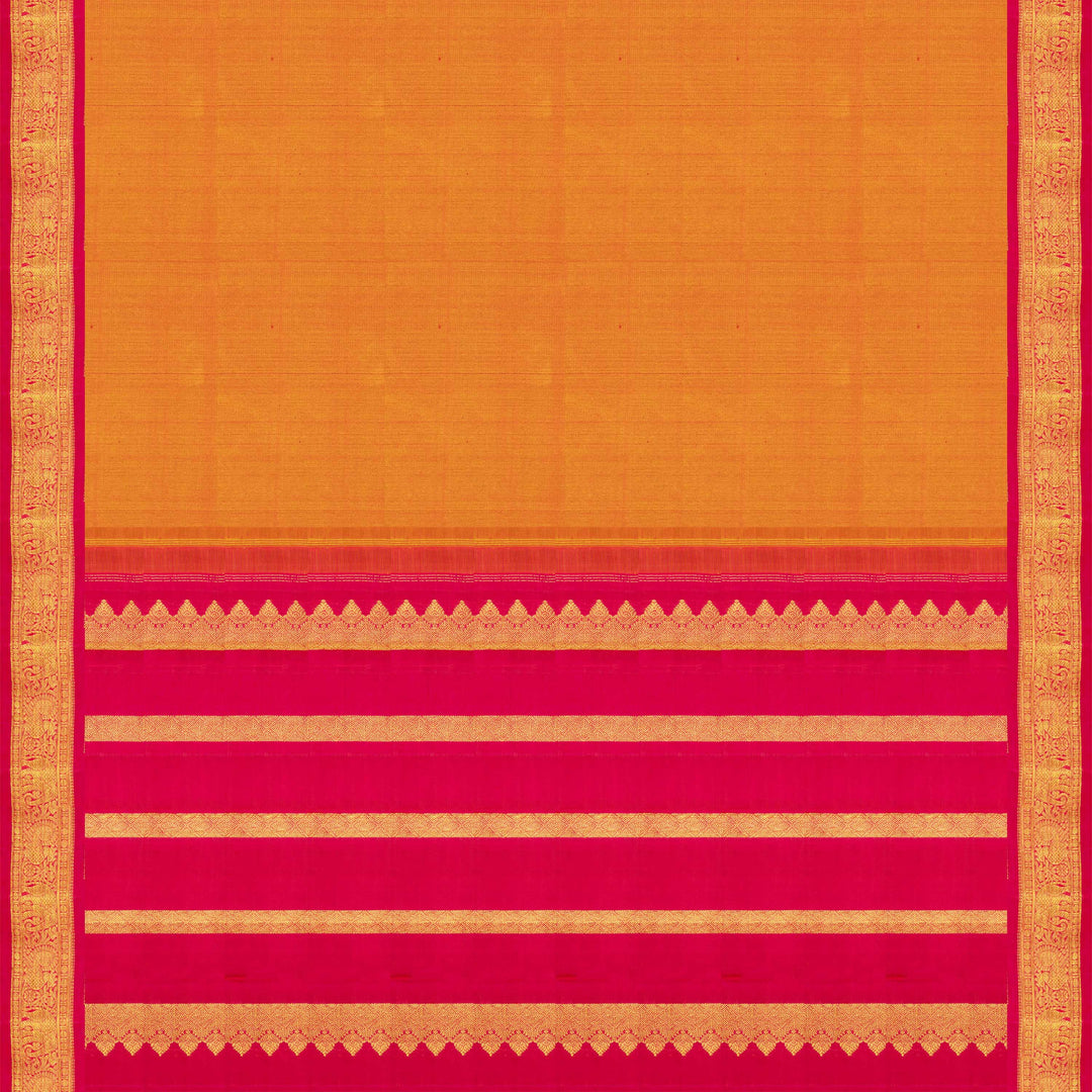 Pallu of Handwoven Orange with pink Kanjivaram silk Saree
