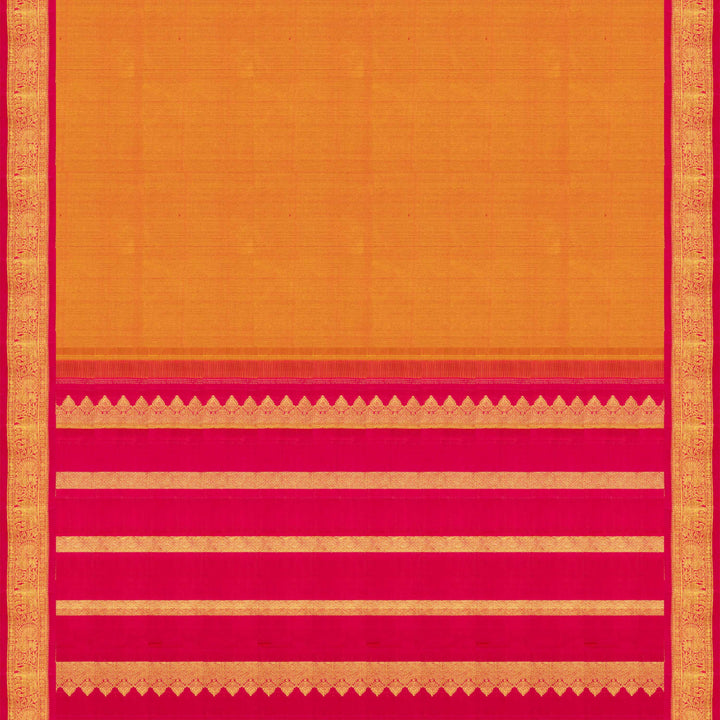 Pallu of Handwoven Orange with pink Kanjivaram silk Saree