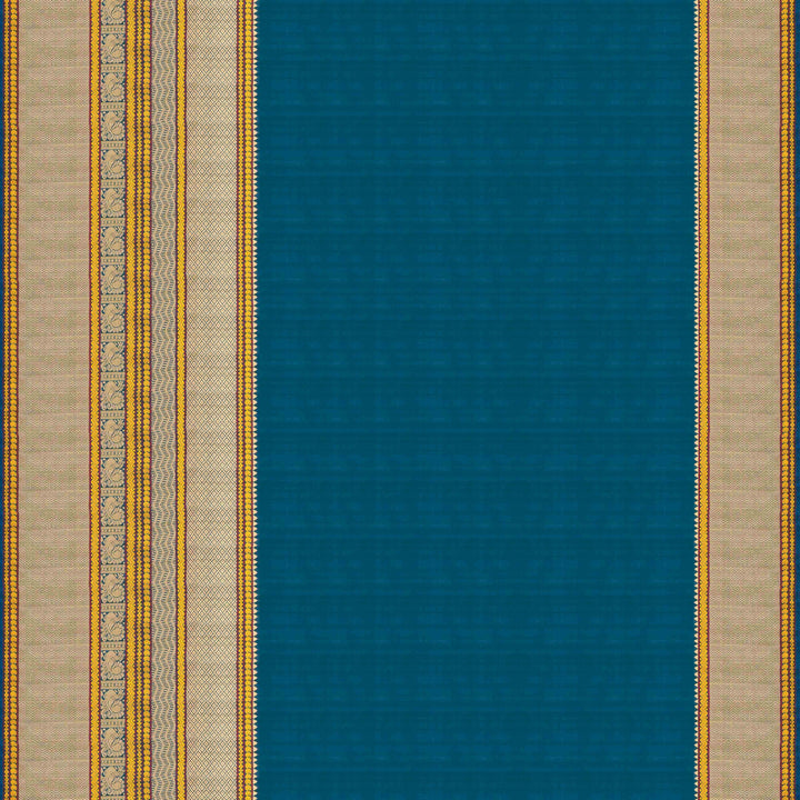 Blouse closeup of a Closeup view of a Blue plain Kanjivaram silk saree with threadwork motifs.