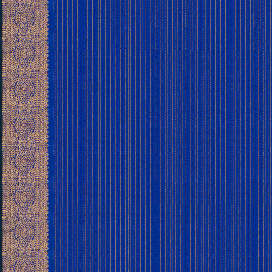 Blouse Closeup view of a Light green checked Kanjivaram silk saree with royal blue korvai border.