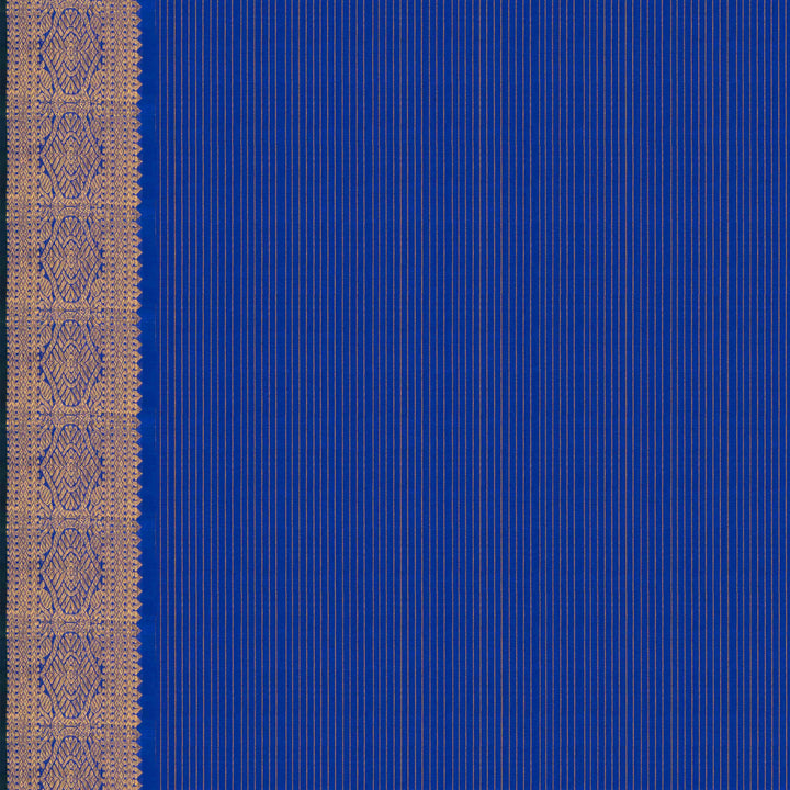 Blouse Closeup view of a Light green checked Kanjivaram silk saree with royal blue korvai border.