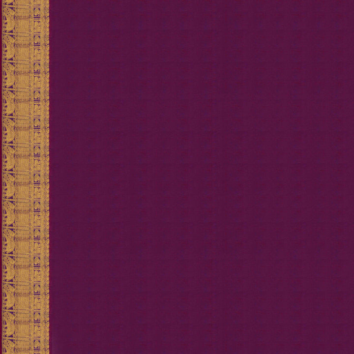 Blouse closeup of a Beige Kanjivaram silk saree with magenta korvai temple border.