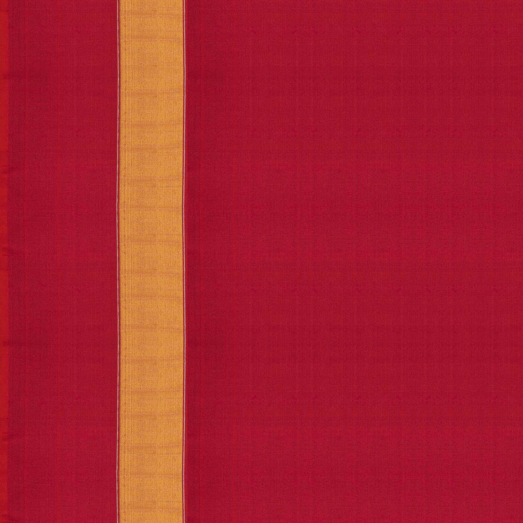Blouse Closeup of a Yellow Korvai Kanjivaram silk saree with red temple border.