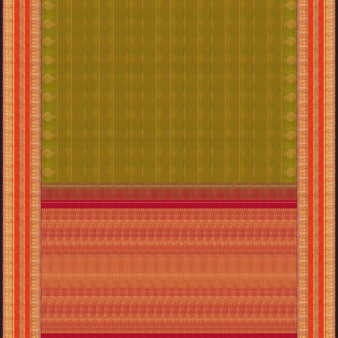 Pallu of HandwovenKorvai Kanjivaram silk Saree