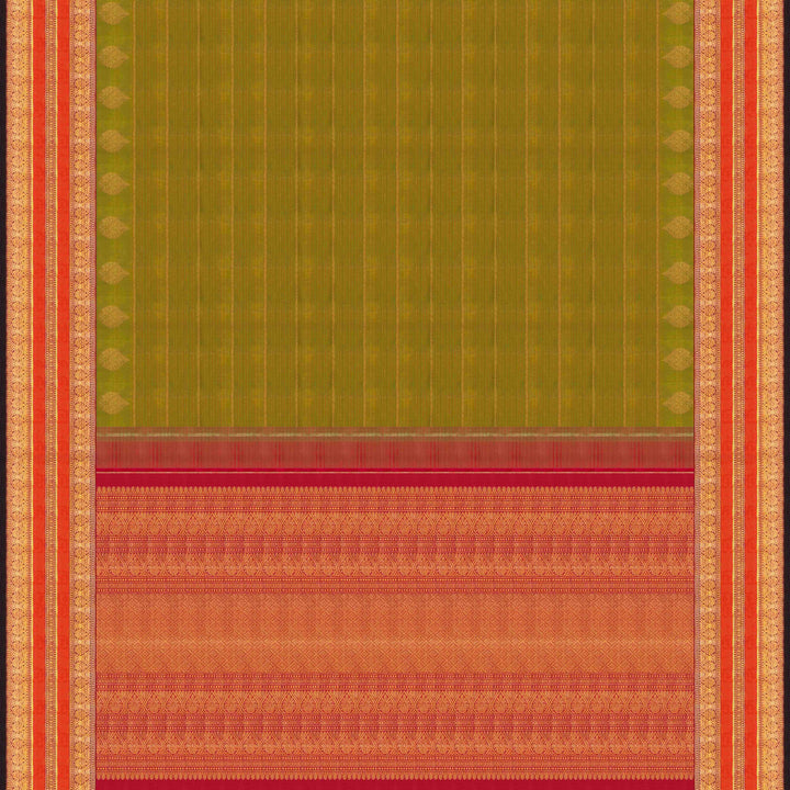 Pallu of HandwovenKorvai Kanjivaram silk Saree