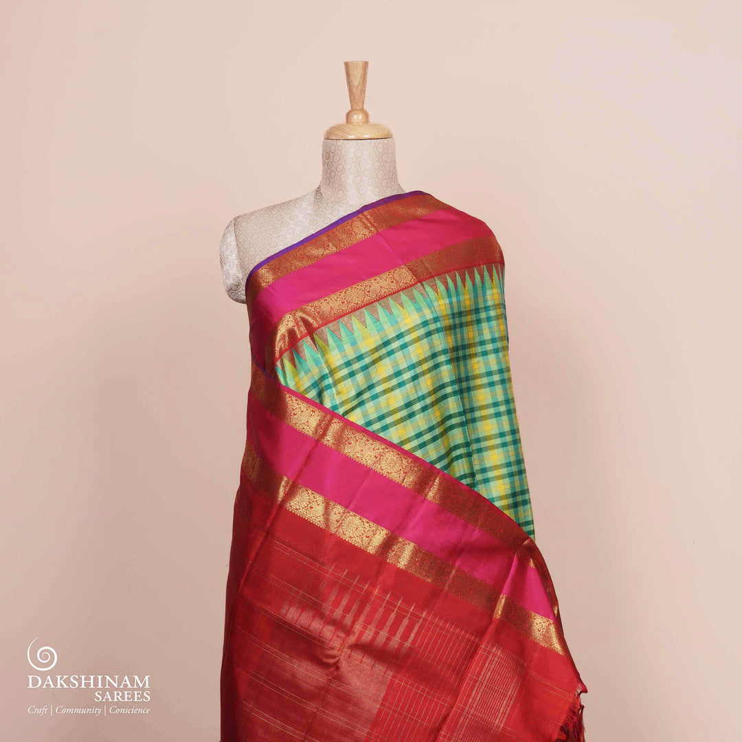 Pleats/body of  Handwoven Korvai Kanjivaram silk Saree