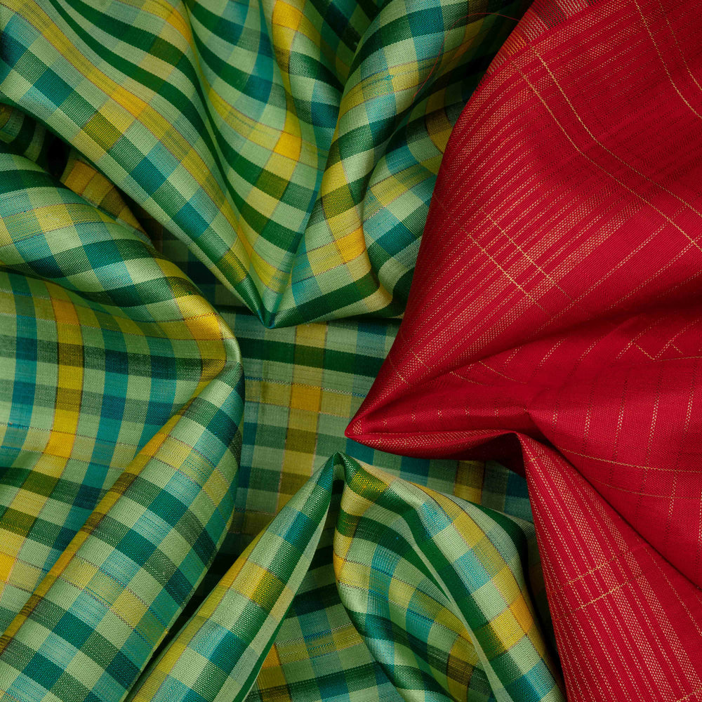 Closeup of  Handwoven Korvai Kanjivaram silk Saree
