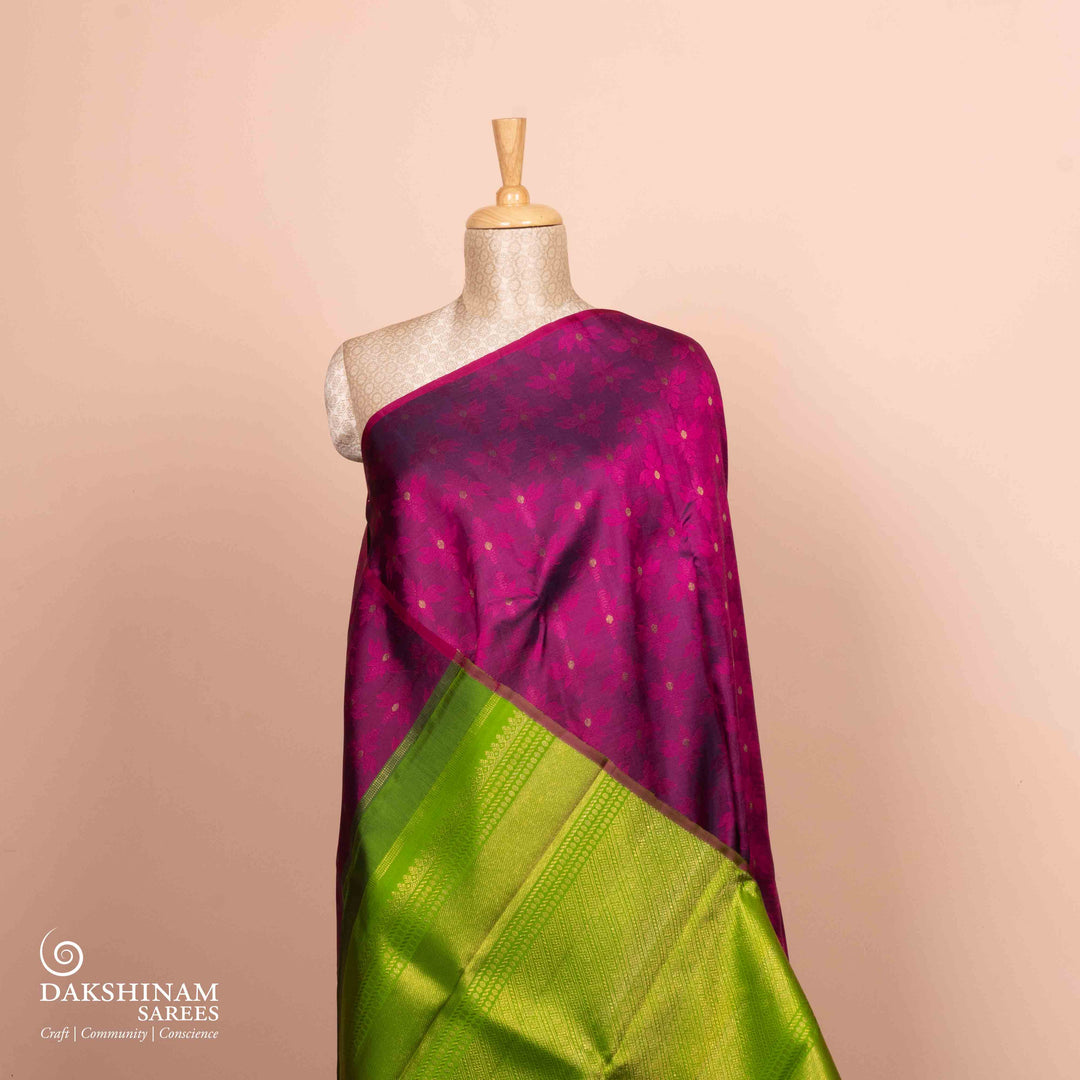 Pleats/body of  Handwoven  Borderless Kanjivaram silk Saree