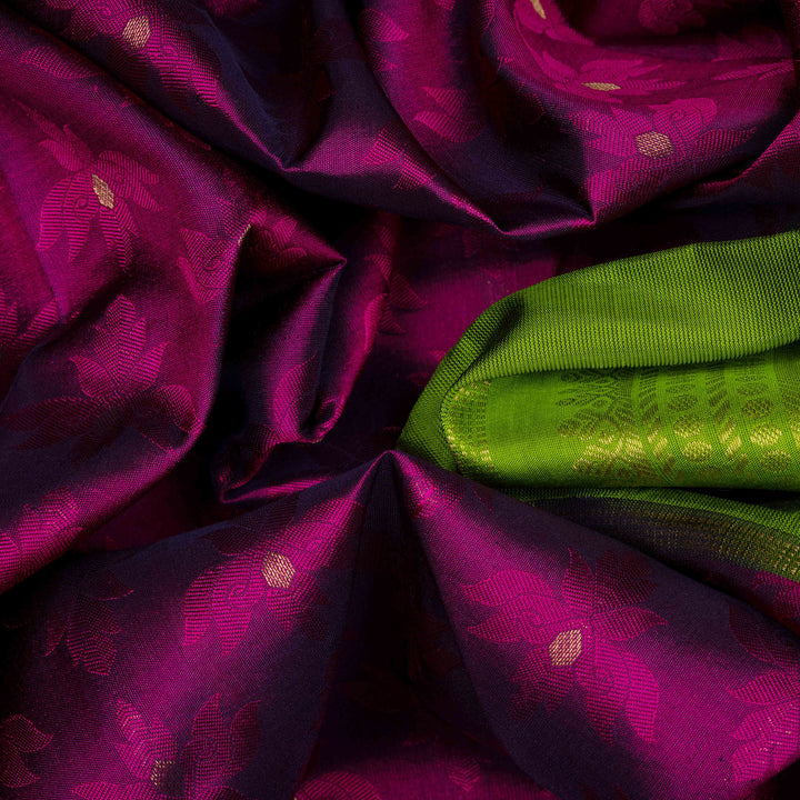 Closeup of  Handwoven  Borderless Kanjivaram silk Saree