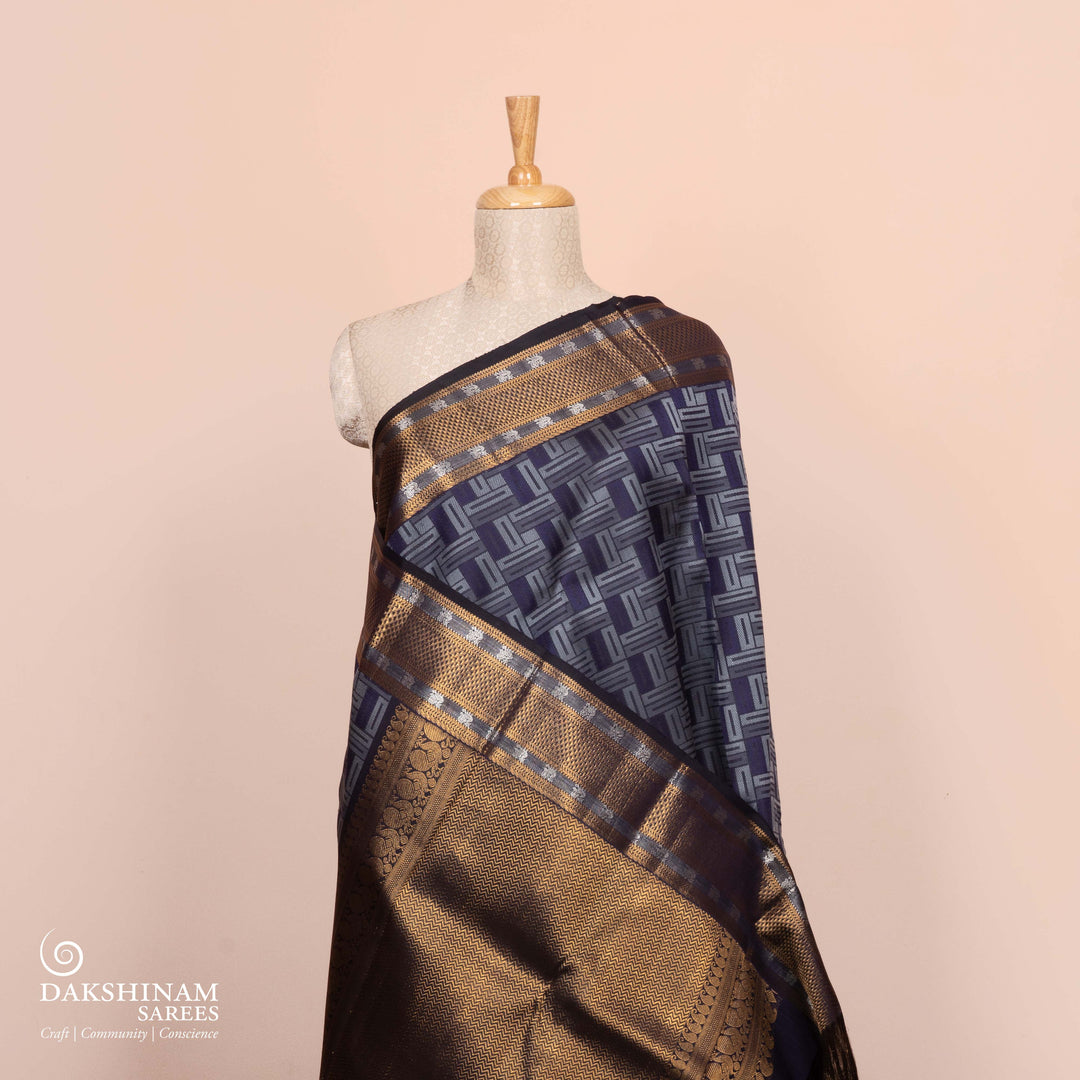 Pleats/body of Handwoven Kanjivaram silk Saree