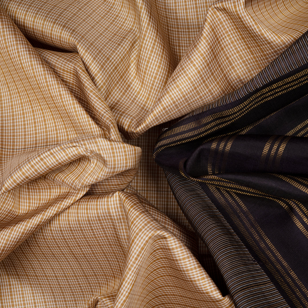 Closeup of Handwoven Korvai Kanjivaram silk Saree