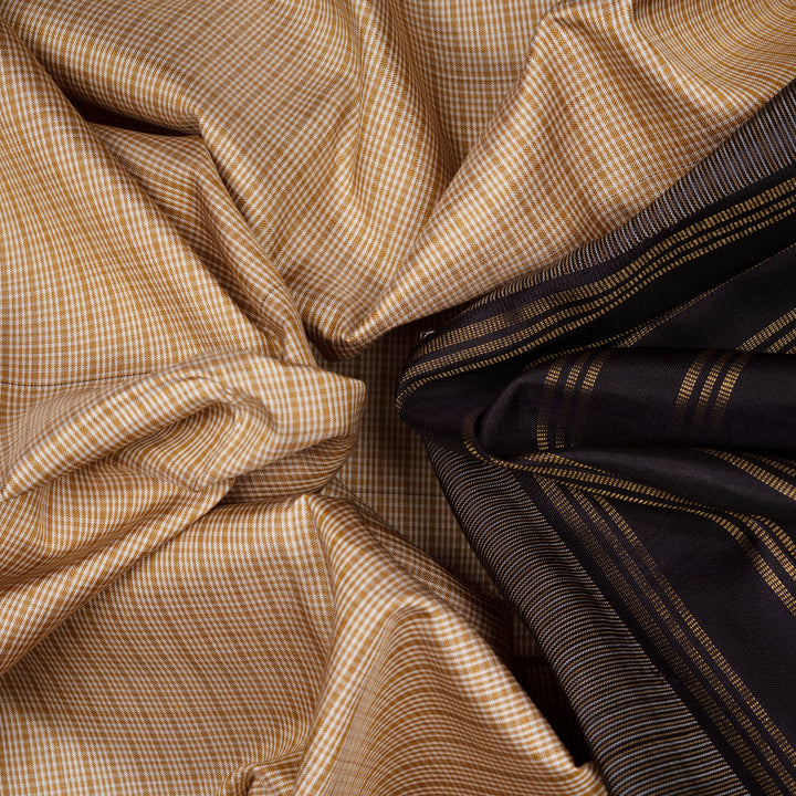 Closeup of Handwoven Korvai Kanjivaram silk Saree