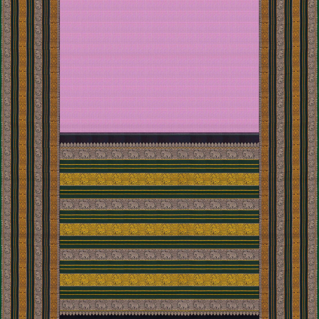 Pallu of Handwoven Pattu Pettu Korvai Kanjivaram silk Saree