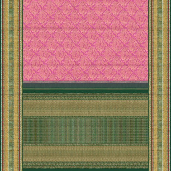Pallu of Handwoven Korvai Kanjivaram silk Saree