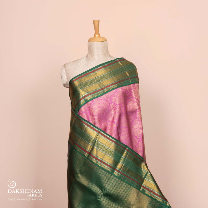 Pleats/body of  Handwoven Korvai Kanjivaram silk Saree