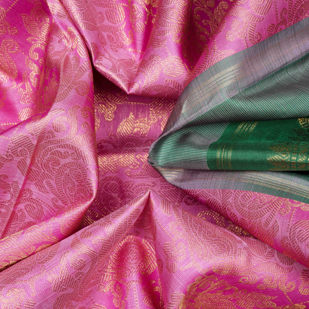 Closeup of  Handwoven Korvai Kanjivaram silk Saree