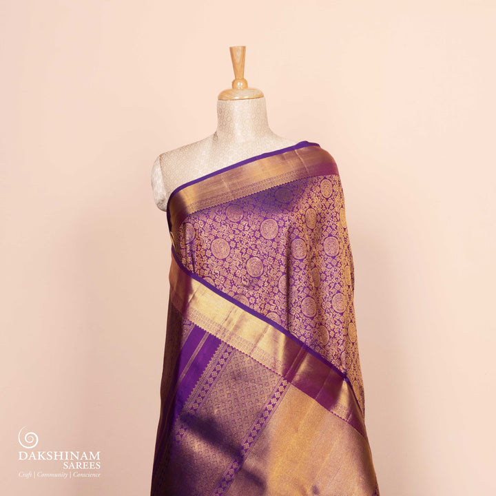 Handwoven Purple montone Kanjivaram silk Saree - 2960T014733DSC