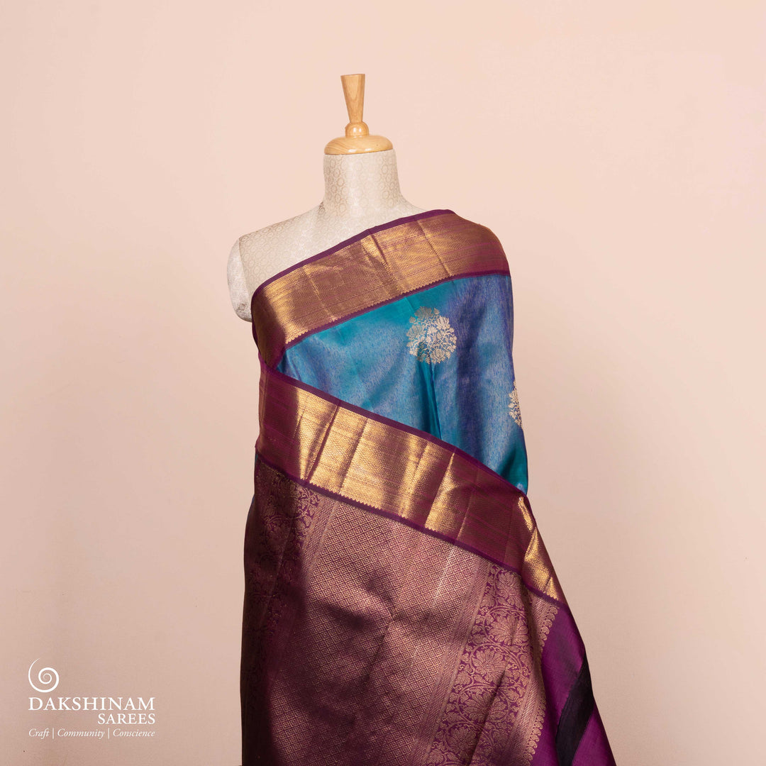 Pleats/body of Handwoven Korvai Kanjivaram silk Saree