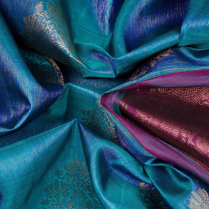 Closeup of Handwoven Korvai Kanjivaram silk Saree