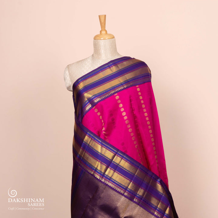 Pleats/body of Handwoven Korvai Kanjivaram silk Saree