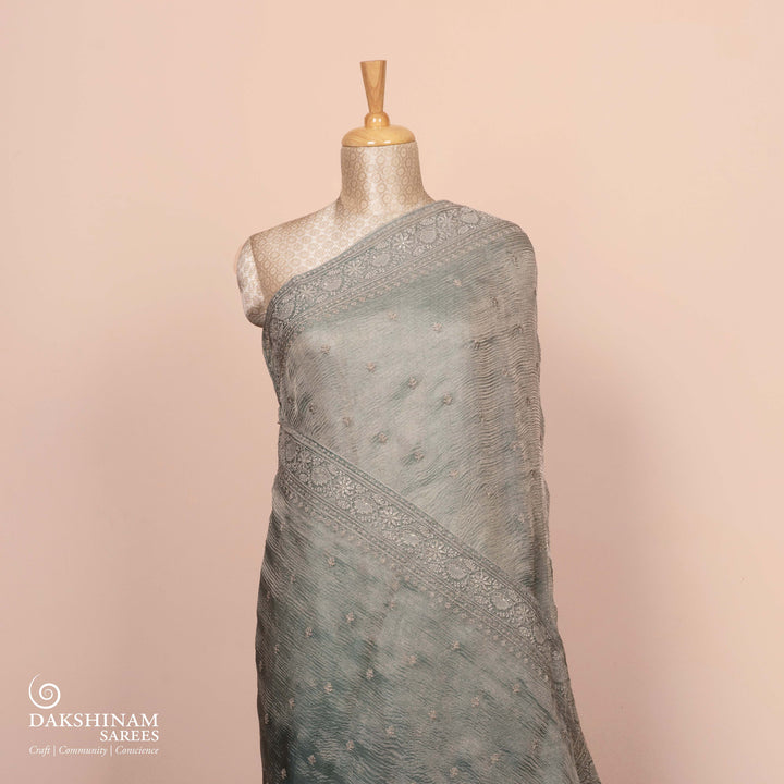 Pleats/body of  Handembroidered  Tissue Organza silk Saree