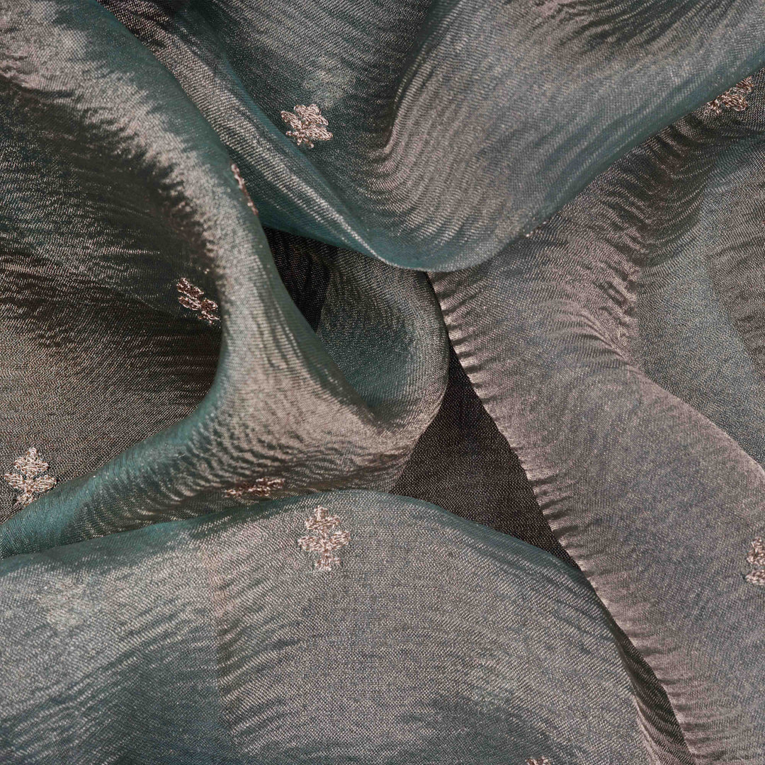 Closeup of  Handembroidered  Tissue Organza silk Saree