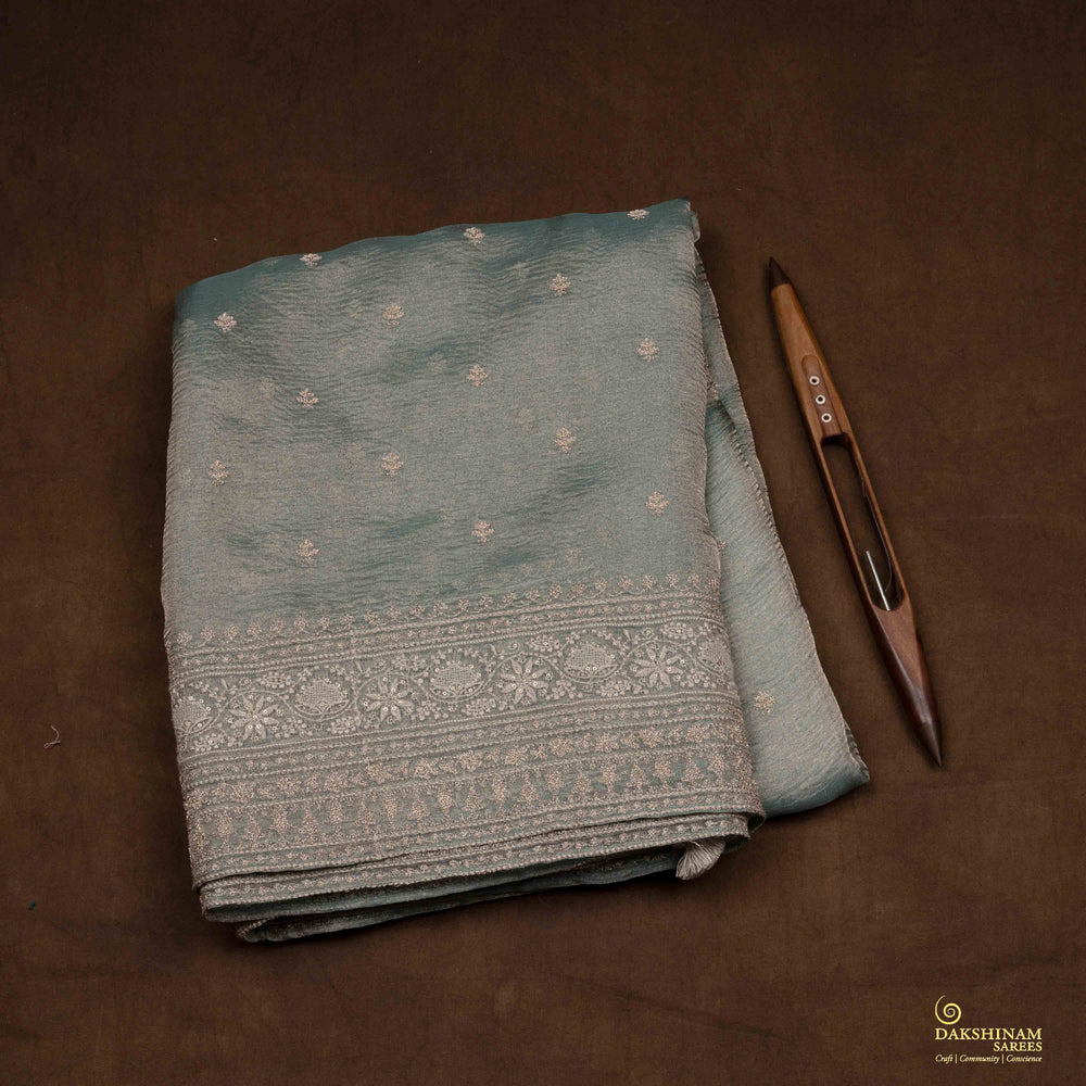 Folded  Handembroidered  Tissue Organza silk Saree