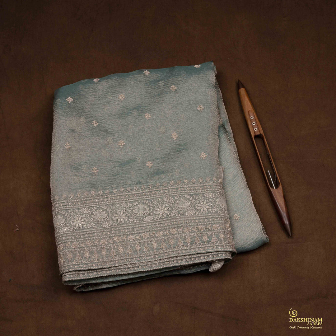 Folded  Handembroidered  Tissue Organza silk Saree