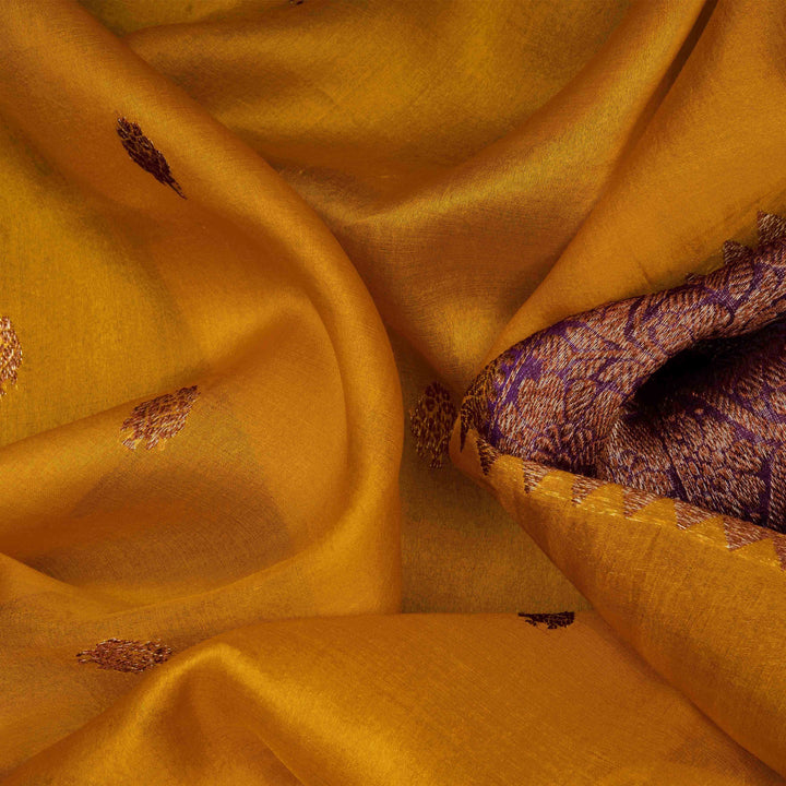 Closeup of  Handwoven Banarasi organza silk Saree