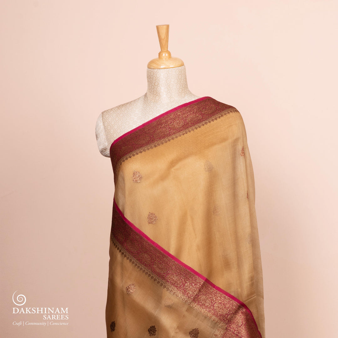 Pleats/body of  Handwoven Banarasi organza silk Saree