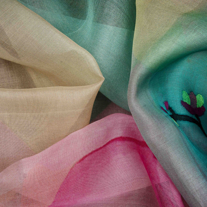 Closeup of Handwoven Organza Silk Saree