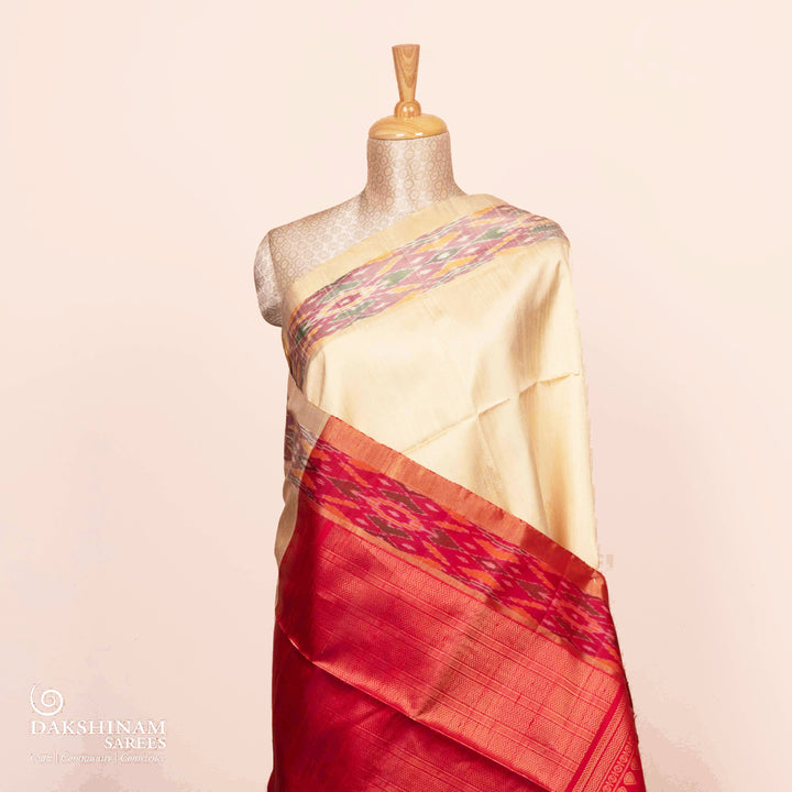 Pleats/body of  Handwoven Ikat Dupion Silk Saree