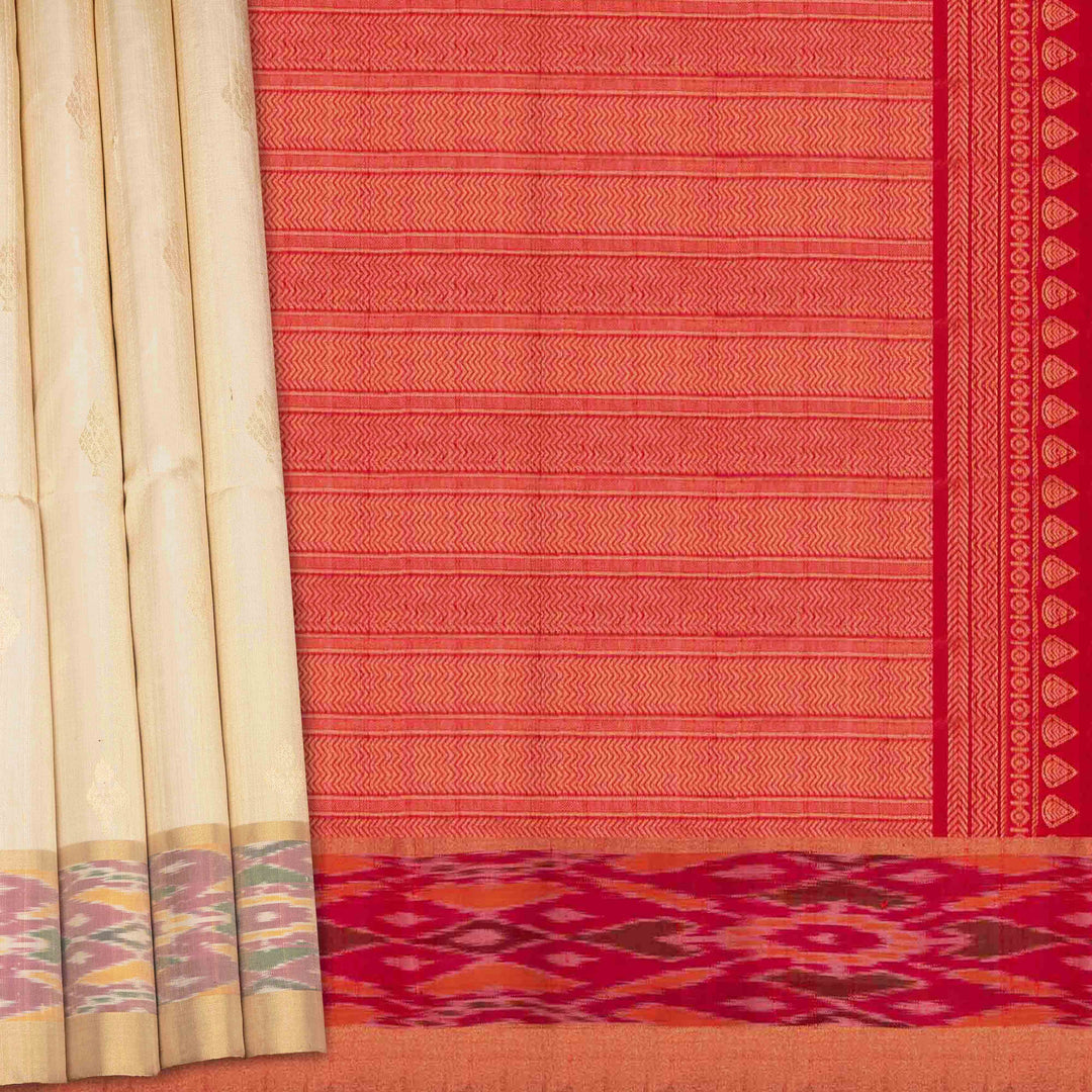 Pallu of  Handwoven Ikat Dupion Silk Saree