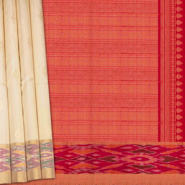 Pallu of  Handwoven Ikat Dupion Silk Saree