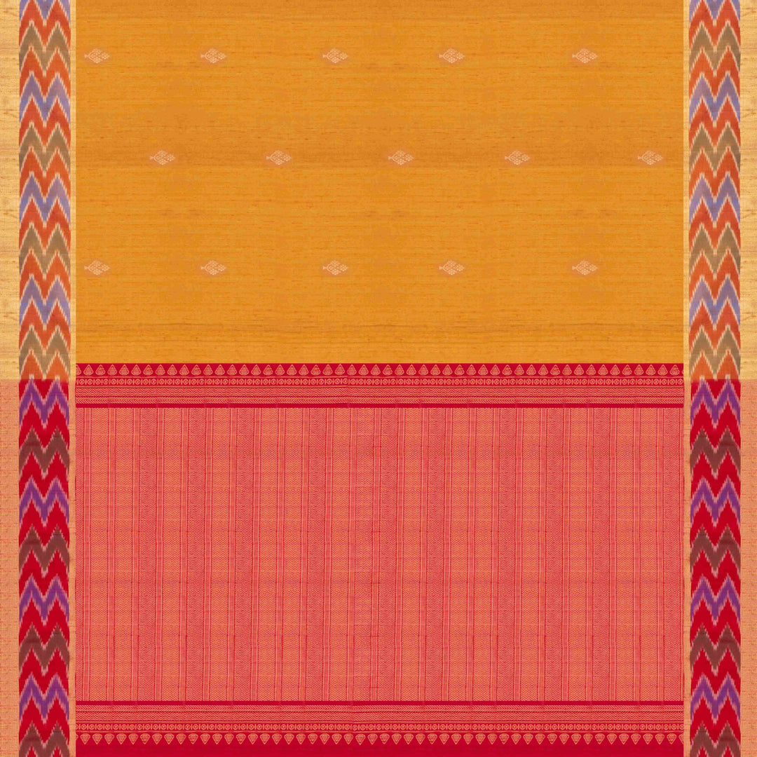 Pallu of Handwoven Ikat Dupion Silk Saree