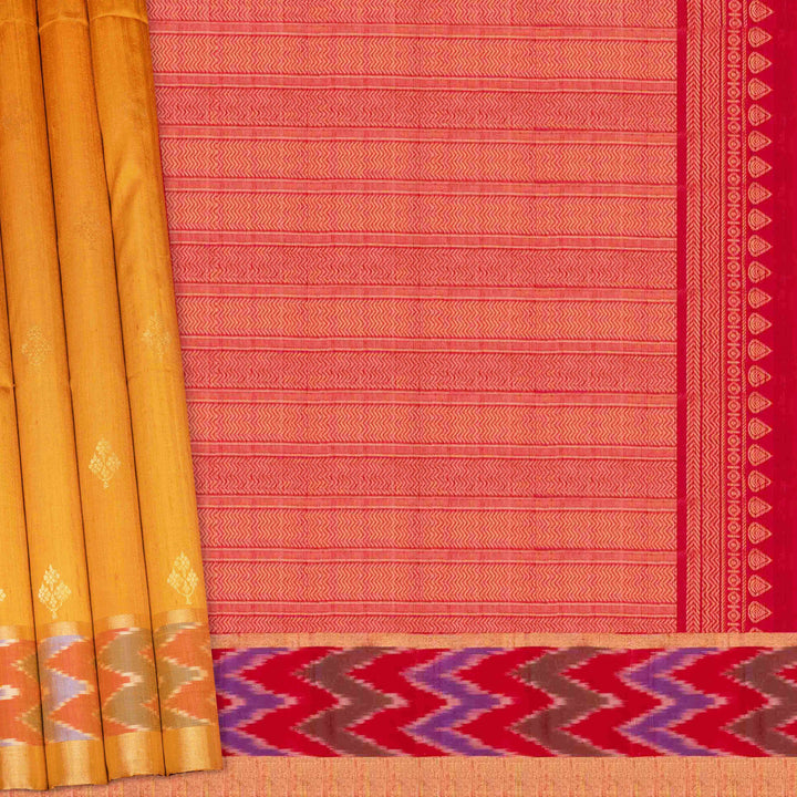 pallu with body design  of  Handwoven Ikat Dupion Silk Saree