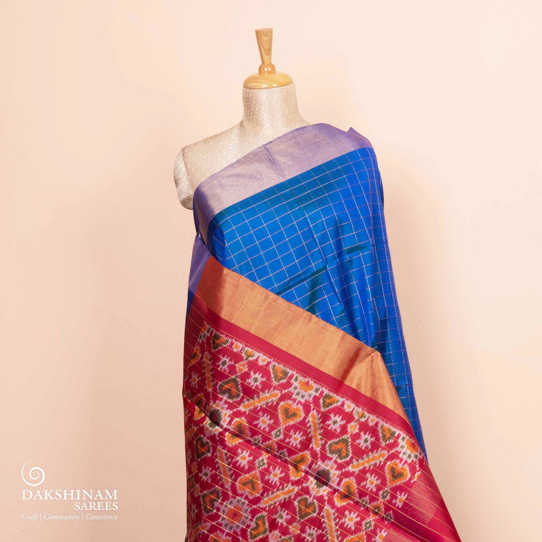 Pleats/body of  Handwoven  Ikat Soft Silk Saree