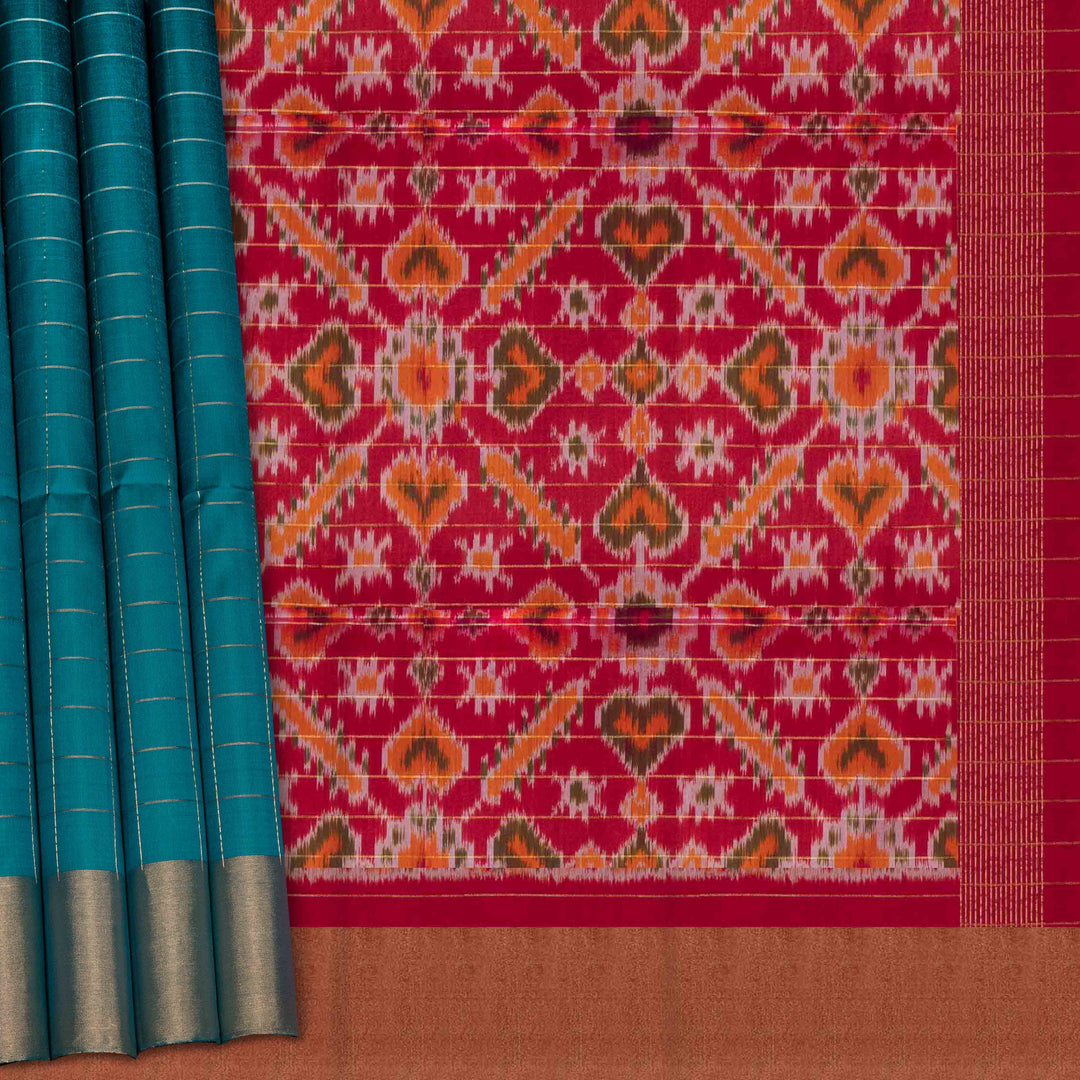Pallu and body design of  Handwoven Ikat Soft Silk Saree