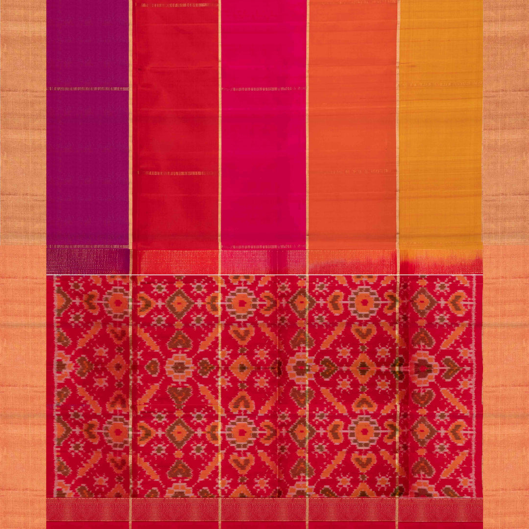 Pallu of Handwoven Multicolor Ikat Soft silk Saree
