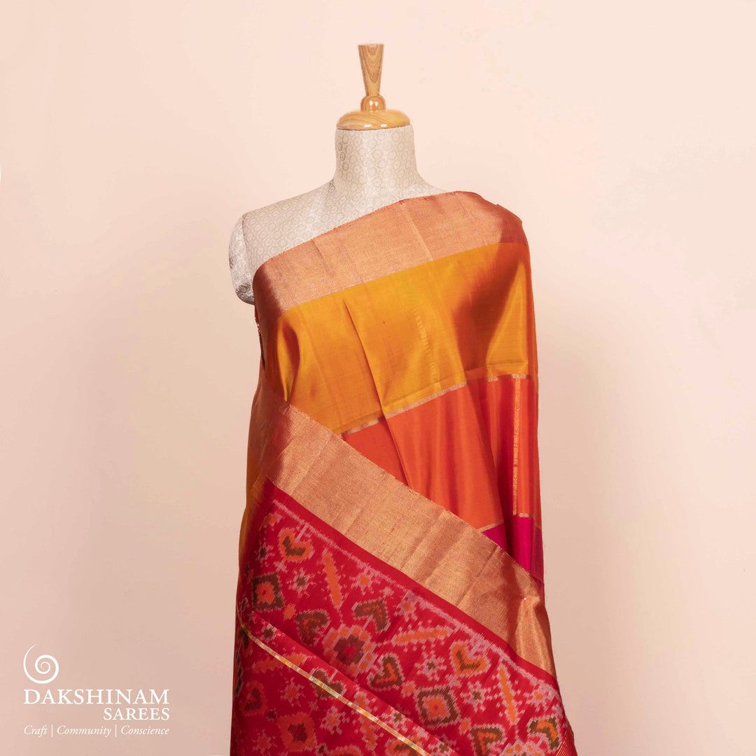 Pleats/body of Handwoven Multicolor Ikat Soft silk Saree