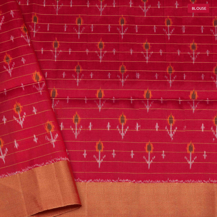 Blouse of Handwoven Multicolor Ikat Soft silk Saree